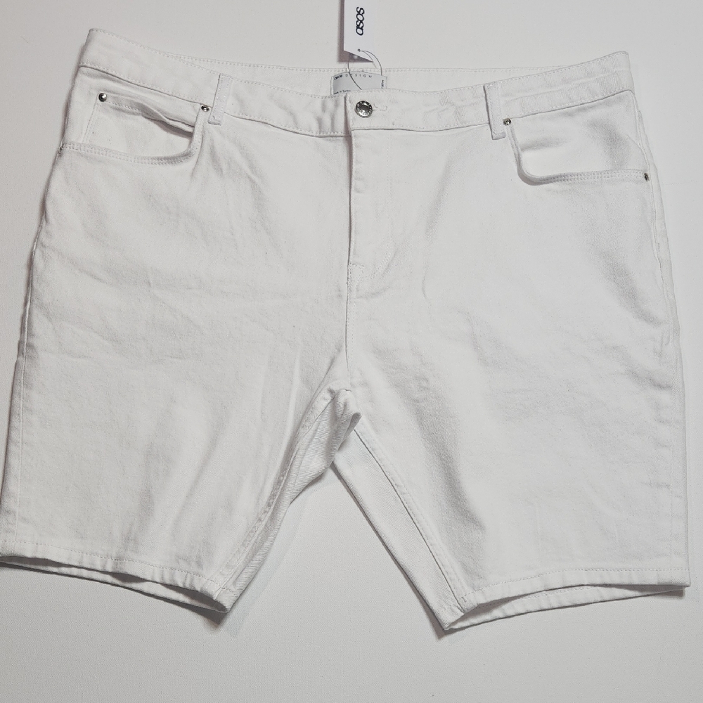 ASOS DESIGN Men’s White Denim Jean Shorts W42 Plus Size Classic Fit